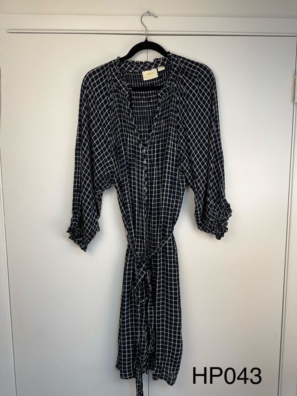 Maeve Anthropologie Sara Smocked Shirtdress Navy Plaid XL - Picture 2 of 6